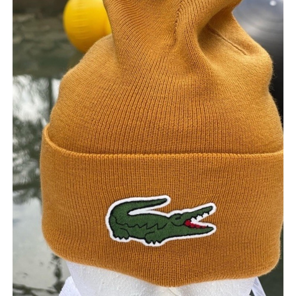 Lacoste Crocodile Logo Croc Knit Hat RB1081 Butter One Size